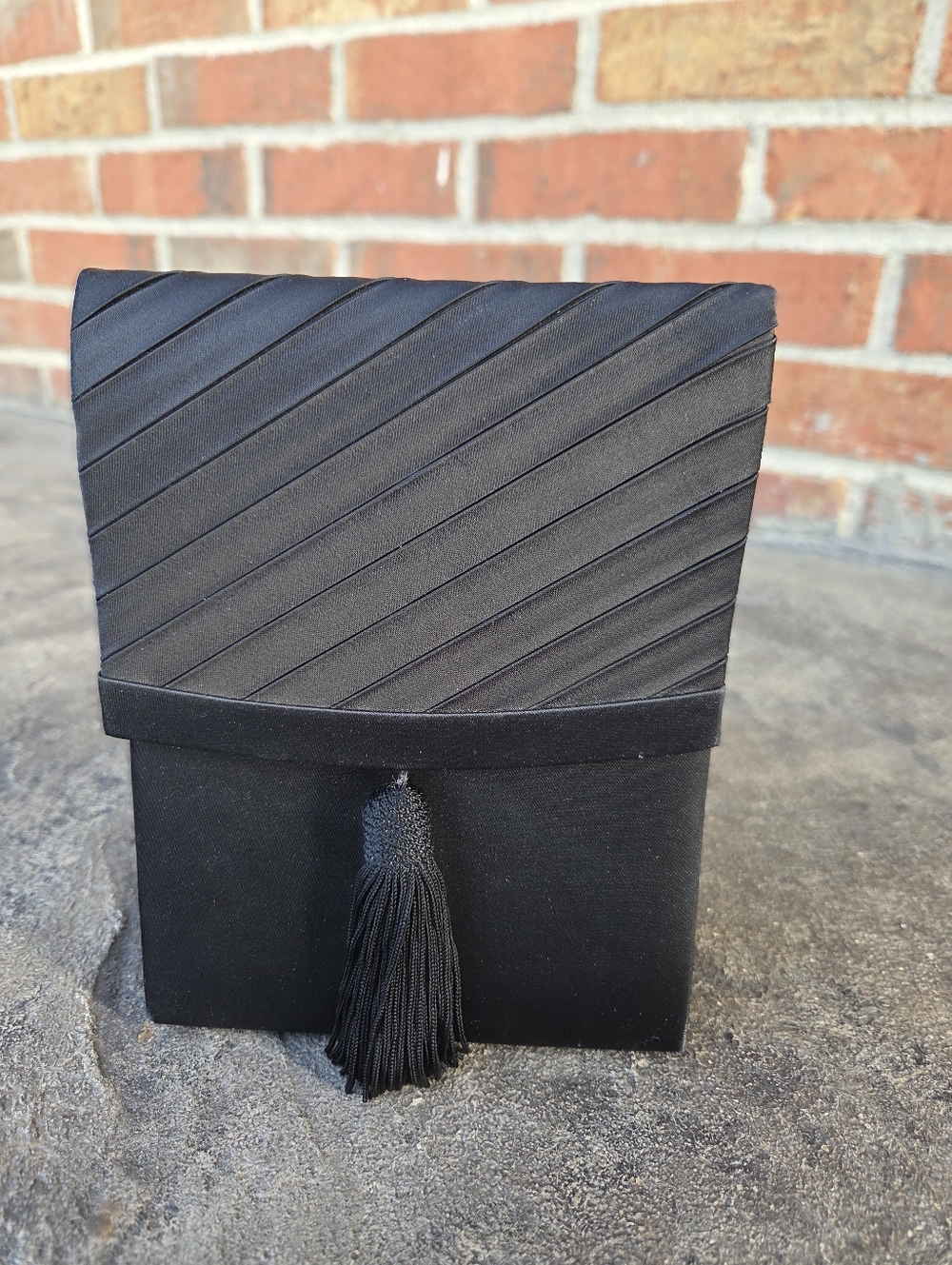 Vintage Valerie Stevens Black Satin Tassel Evening Tuxedo Clutch